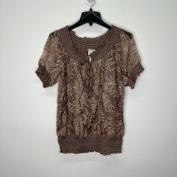 JA JA & CO Tops - JA JA & CO Women's Juniors Blouse 3X Sheer Floral Pullover Blouse Taupe 3X